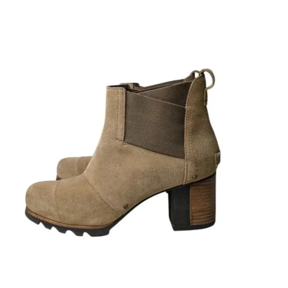 Sorel Addington Chelsea Suede Womens Block Heel Boot Tan Beach/Cordovan Size 9 - Picture 3 of 12